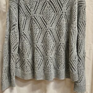 Light Gray-Blue Open-Knit Diamond Sweater